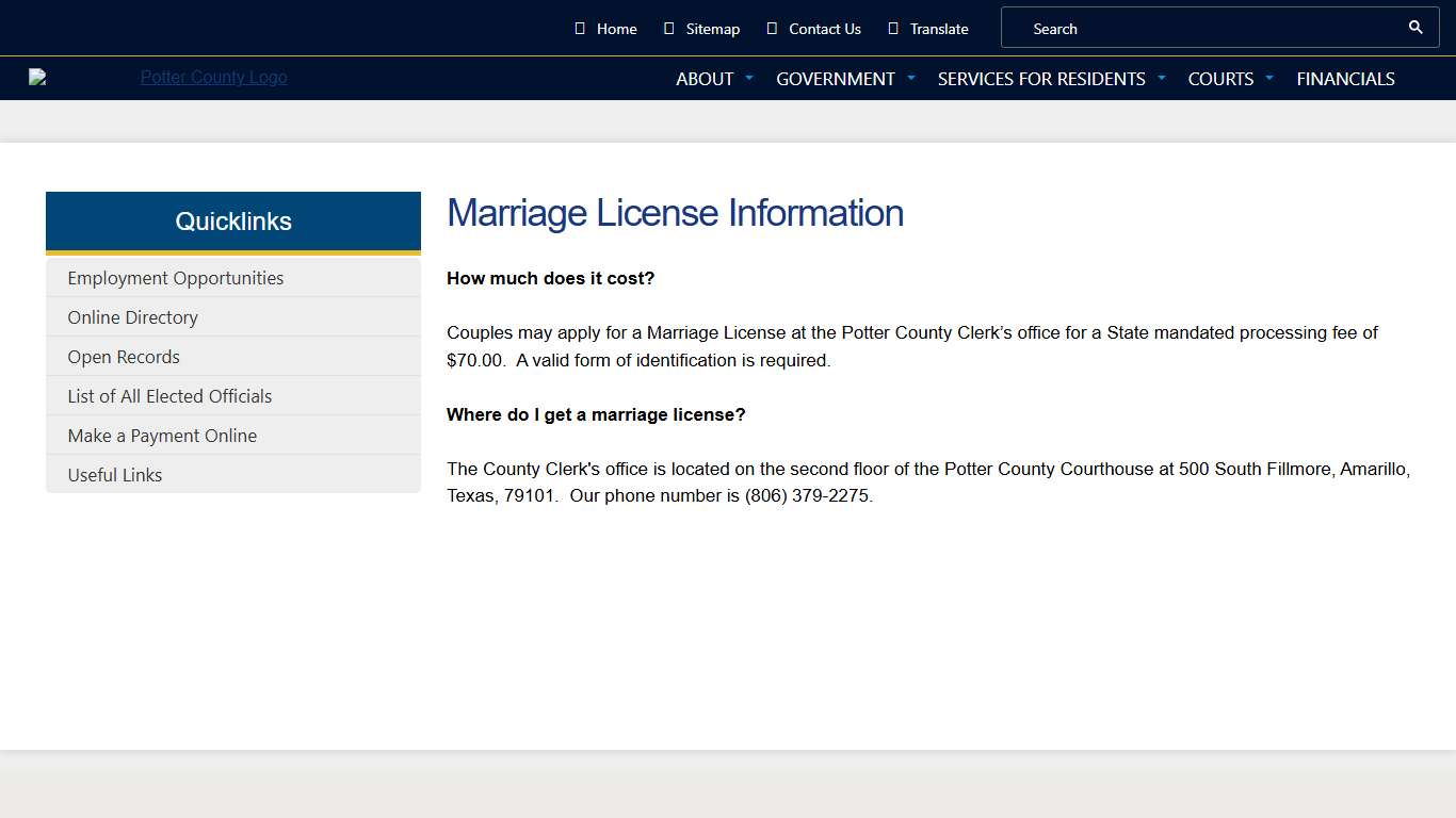 Marriage License Info | Potter County, Texas